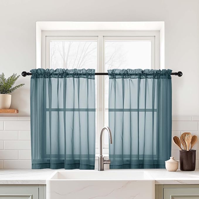 Small Sheer Curtains Tier 24 Inches Length 2 Pieces, Light Filtering Cafe by Home