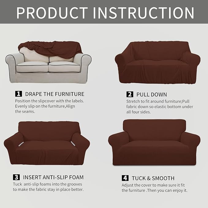 Easy-Going Stretch Oversized Sofa Couch Slipcover Washable Coffee | 1-Piece - Image 8