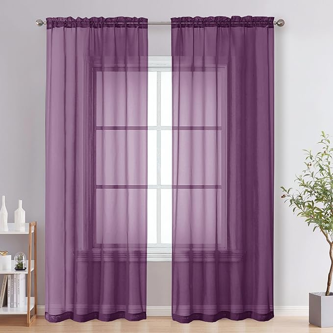 OVZME Plum Sheer Curtains 84 Inches Long 2 Panels by OVZME