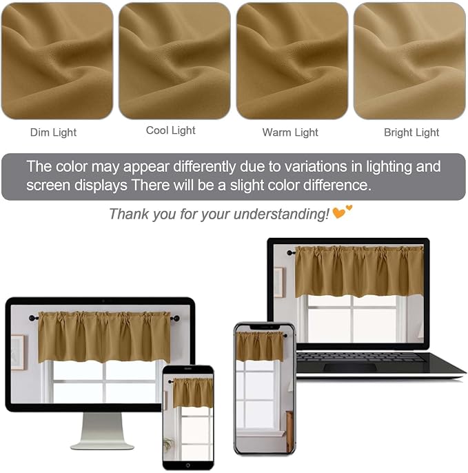 Chyhomenyc Gold Valances for Window, Room Darkening Short Curtains for Kitchen - Image 8
