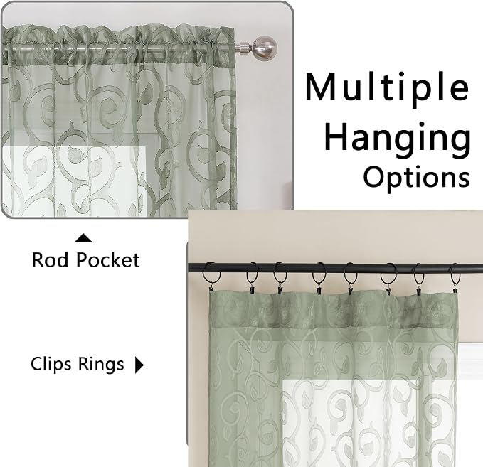 OWENIE Furman Sheer Sage Green Curtains 84 inches Long - Image 4