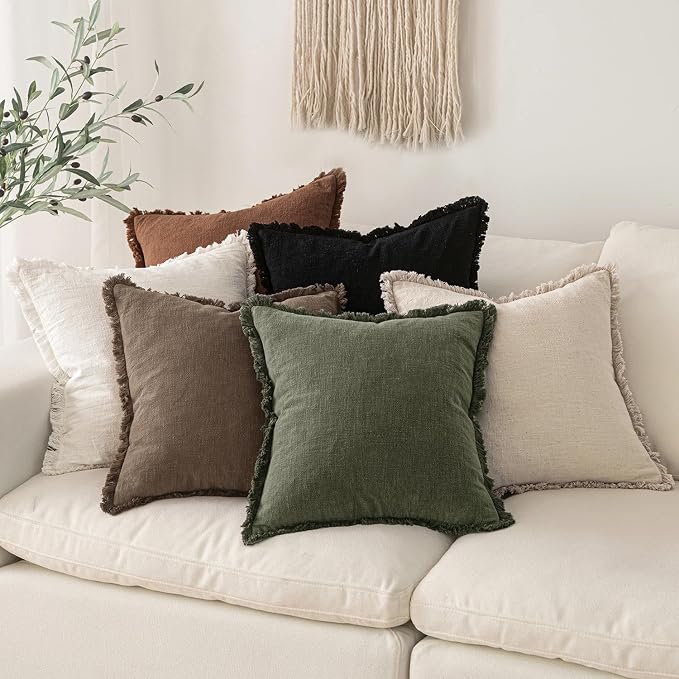 MIULEE Decorative Throw Pillow Covers Neutral Linen Fringe Throw Pillows Set of - Image 6