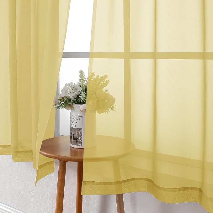 Lecloud Yellow Sheer Curtains 54 Inch Length 2 Panels, Light Filtering Voile - Image 8