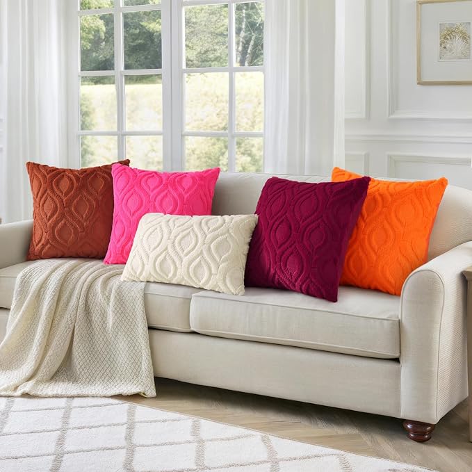 decorUhome Throw Pillow Covers 24x24 Inch Set of 2, Soft Plush Faux Wool Red - Image 6
