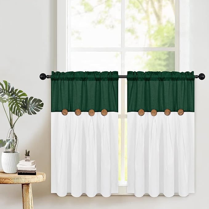 FRAMICS Boho Kitchen Curtains 36 Inch Length, Farmhouse Cotton Linen Tier by FRAMICS