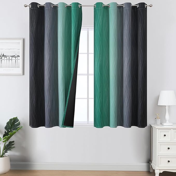 Estelar Textiler Green and Black Ombre Blackout Curtains 54 Inch Length by ESTELARTEXTILER