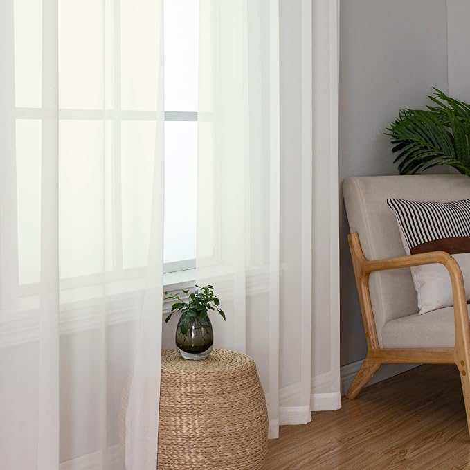 Aiyufeng Ivory Sheer Curtains 90 Inches Long, Light Filtering Rod Pocket Solid - Image 4