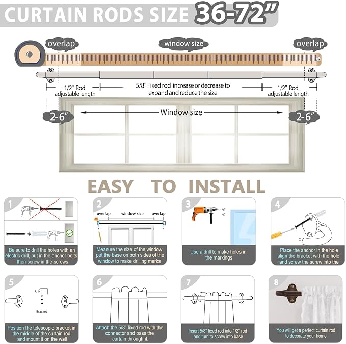 TVWOO Bronze Wrap Around Curtain Rods:5/8 Inch Blackout Adjustable Window - Image 8
