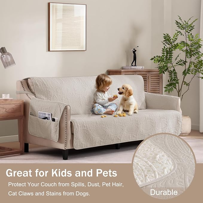 Soft Quilted Couch Cover with Pockets - Image 8