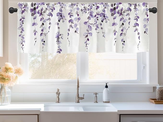 Watercolor Purple Leaves Window Valance - Image 2