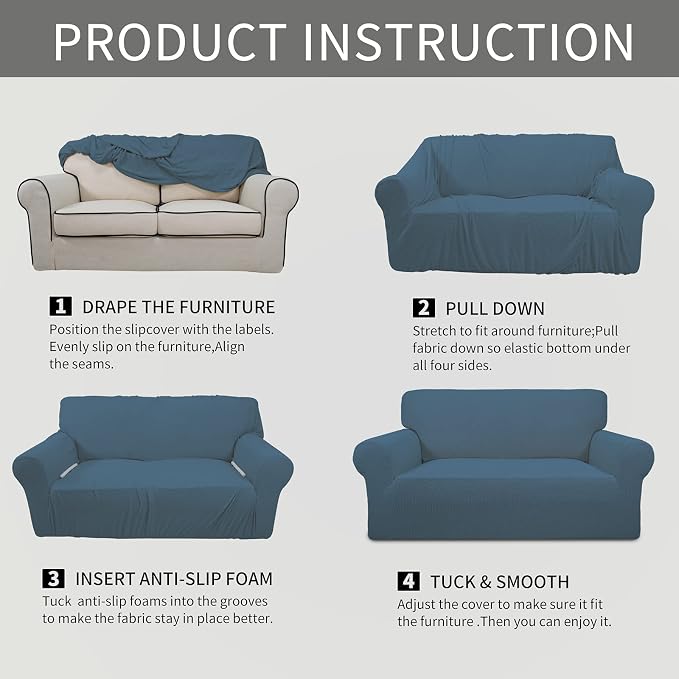 Easy-Going Stretch Loveseat Couch Covers Washable Bluestone | 1-Piece Loveseat - Image 8