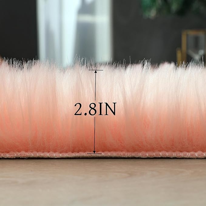 linmopm Faux Fur Rug Sheepskin Shag Fluffy Fuzzy 6x9 ft Pink Rugs - Image 5
