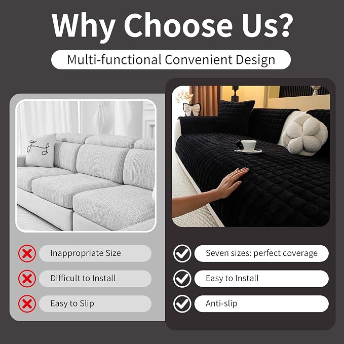 Velvet Couch Cover, Plush Sectional Sofa Cover Washable, Anti Slip Sofa - Image 3