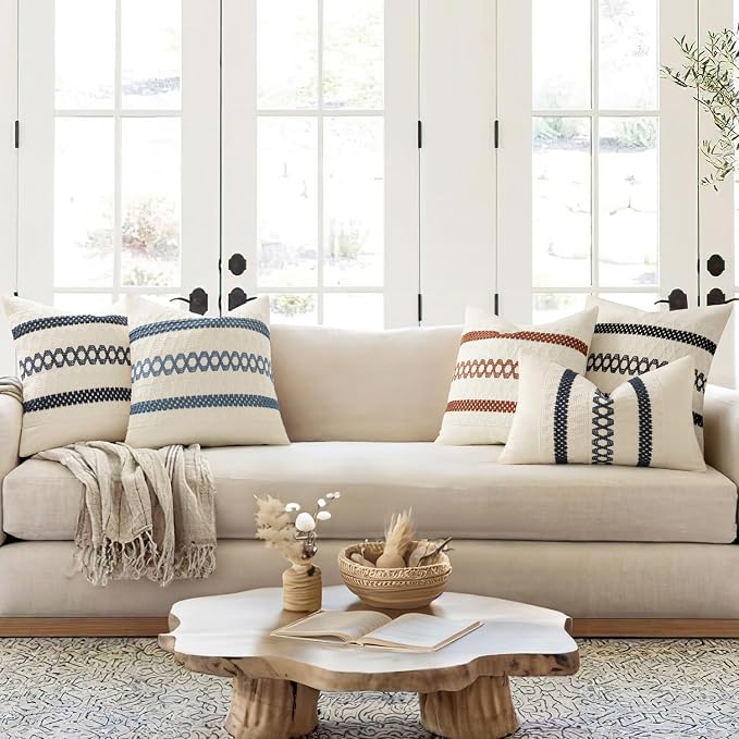MIULEE Set of 2 Coastal Blue Boho Decorative Pillow Covers 18x18 Inch Farmhouse - Image 3