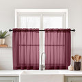 Burgundy Small Sheer Curtains 2 Panels Set, Kitchen Curtains 36 Inch Length by Home