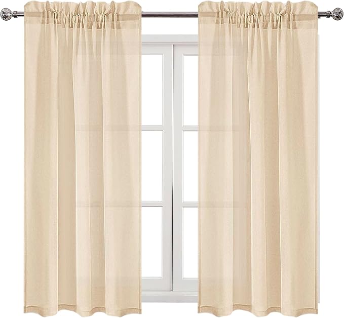 DWCN Beige Sheer Curtains Semi Transparent Voile Rod Pocket Curtains - Image 9