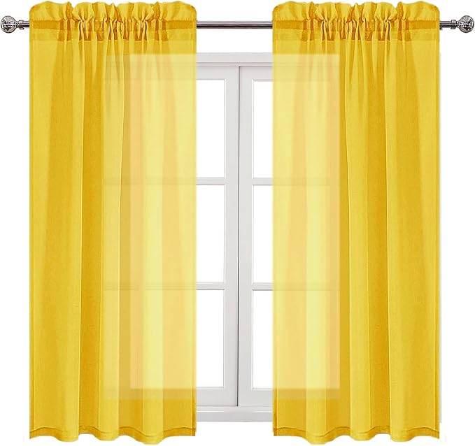 DWCN Yellow Sheer Curtains Semi Transparent Voile Rod Pocket Curtains - Image 9