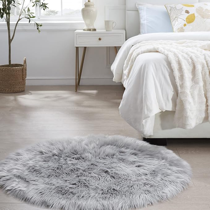 Ciicool Grey Fluffy Round Fur Area Rug - Image 8