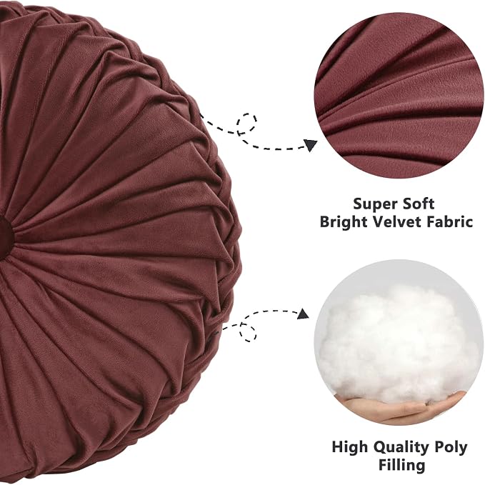 HIG Set of 2 Decorative Round Pleated Throw Pillows, Classy Accent Pumpkin - Image 2