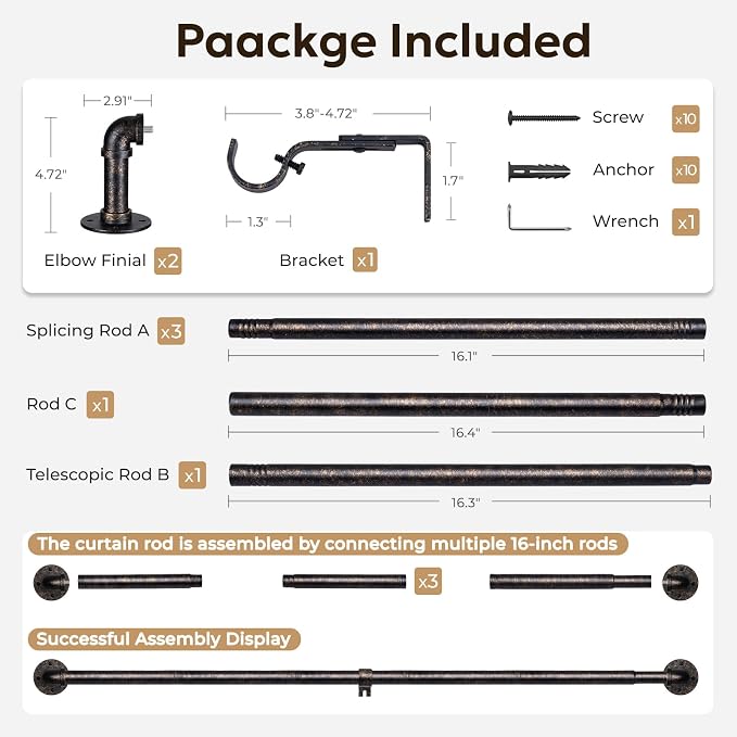 Zeerobee Curtain Rods for Windows 48 to 84, 1 Inch Industrial Wrap Around - Image 7