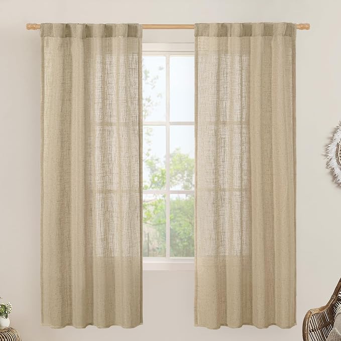 LAMIT Brown Linen Curtains for Bedroom, 72 Inch Length Light Filtering Semi by LAMIT