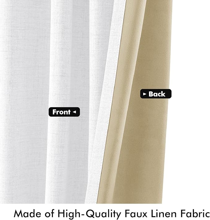MIULEE 100% Blackout Linen Curtains 42 x 63 Inch Bright White 2 Panels | - Image 6