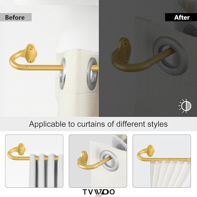 TVWOO Gold Wrap Around Curtain Rods:5/8" Small Blackout Adjustable Window - Image 3
