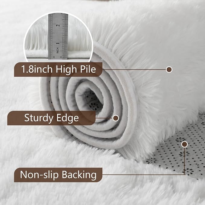 9x12 Extra Large White Fluffy Area Rug Non-Slip - Image 6