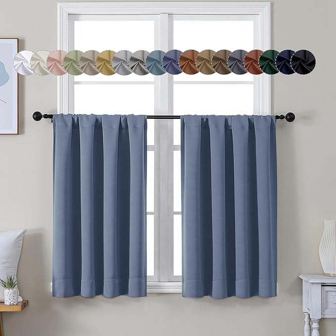 Simplebrand Ava Denim Blue Short 36 Inches Blackout Curtain 2 Panels Set by Simplebrand