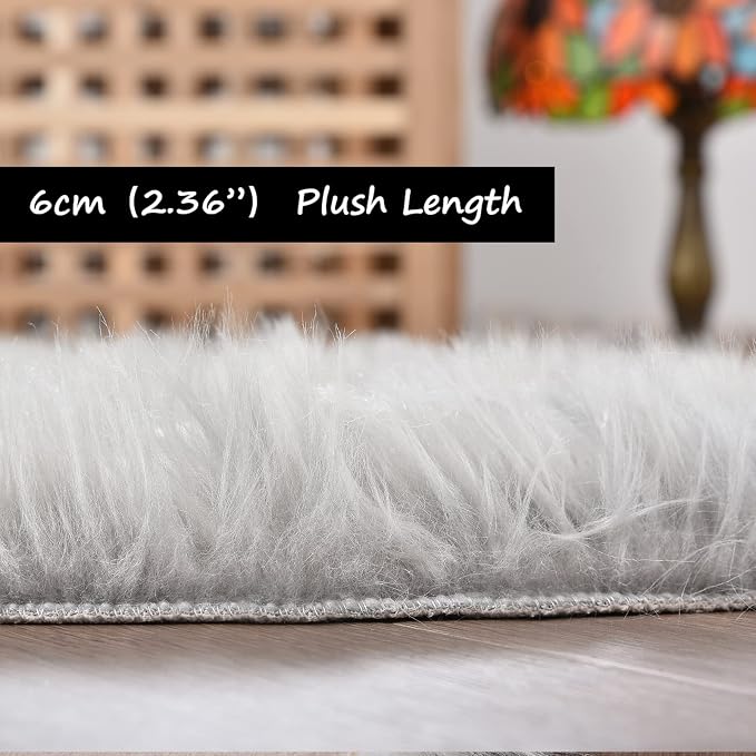 Goolela Grey Fluffy Fuzzy Furry Rug 2x6 - Image 3