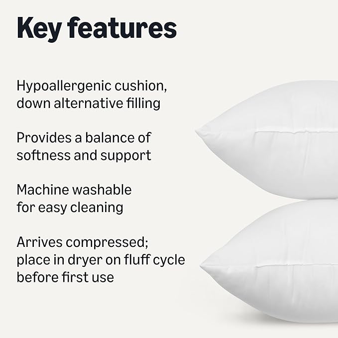 Amazon Basics Square Hypoallergenic Pillow Insert, Down Alternative Fiberfill - Image 2