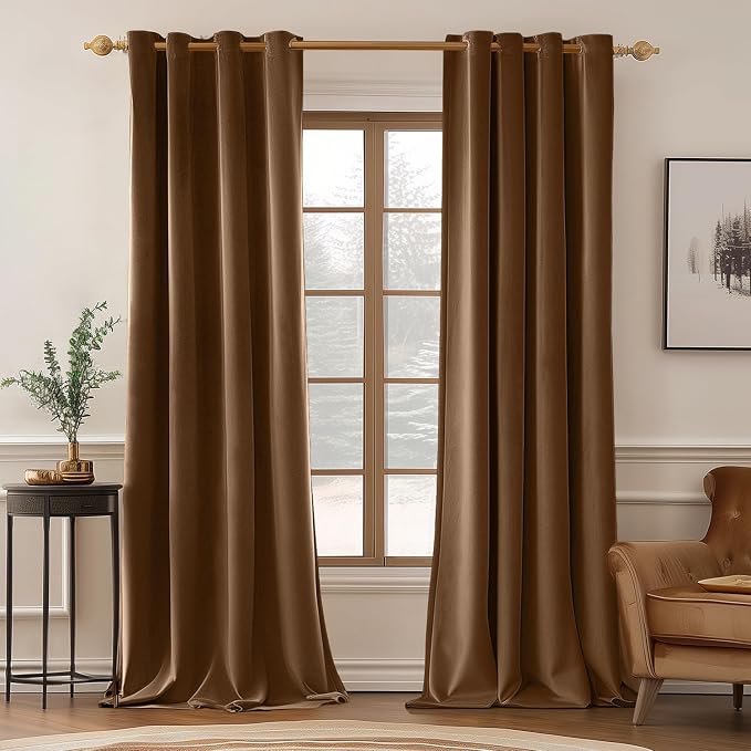MIULEE Velvet Curtains Chocolate Elegant Grommet Thermal Insulated Soundproof by MIULEE