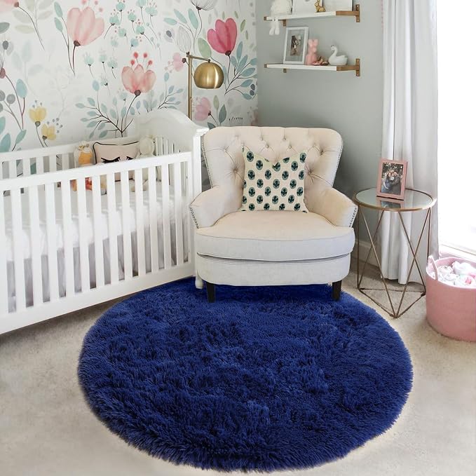 Amdrebio Navy Blue Small Round Rug 3Ft - Image 7