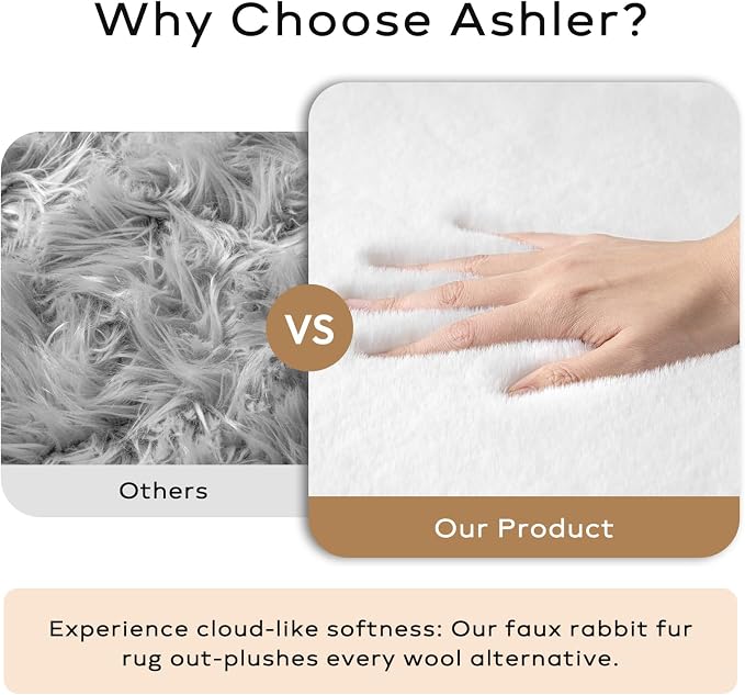 Ashler Faux Fur Rug, Ultra Soft Faux Rabbit Fur, 2.2 x 6 Feet Rectangle - Image 3