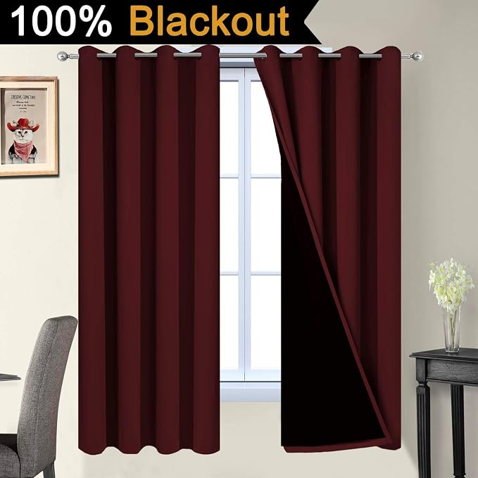 Yakamok 2 Thick Layers Completely Blackout Curtain Panels, Noise Reducing Drapes - Image 2