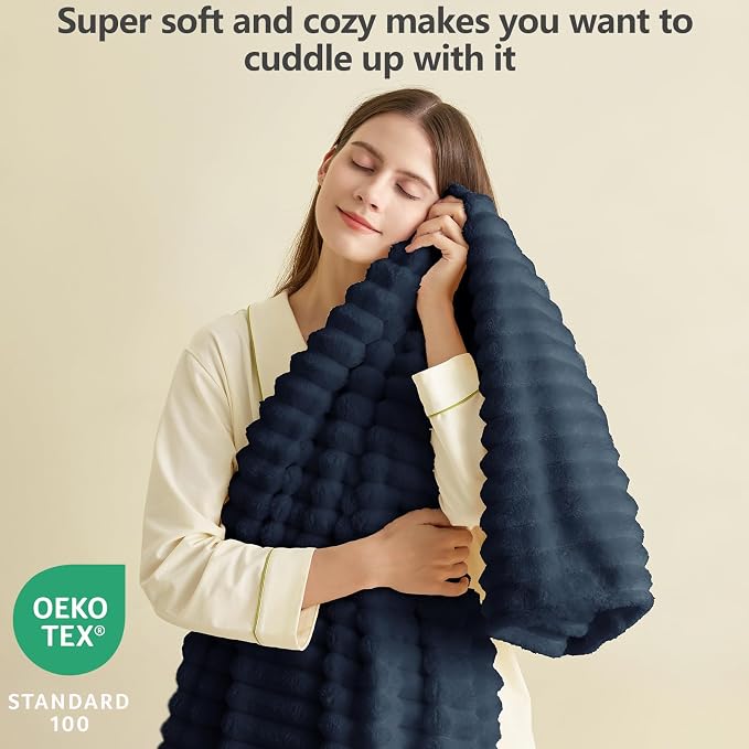 HIMEET Navy Blue Ribbed Twin Blanket - Image 2