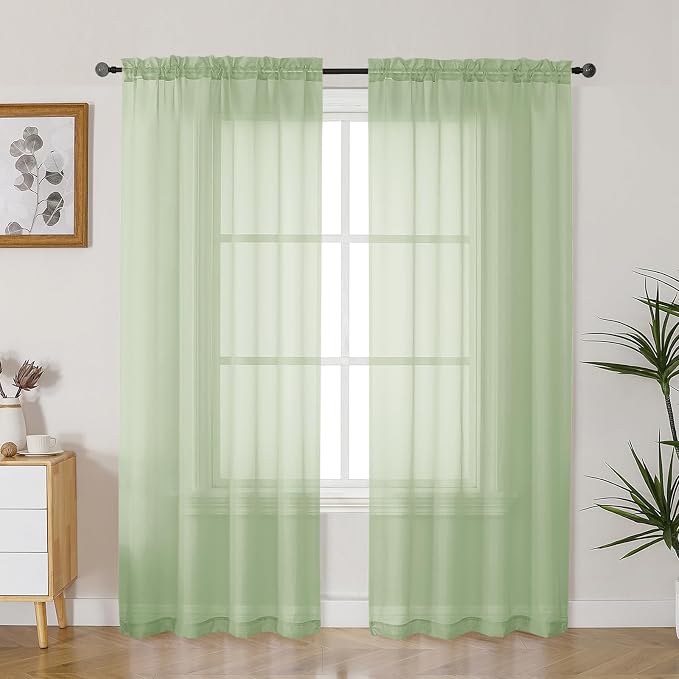 Gwine Light Green Sheer Curtains 63 Inch Length by Gwine