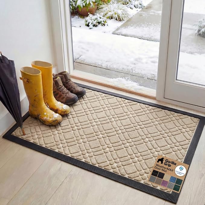 GORILLA GRIP 100% Waterproof All-Season WeatherMAX Doormat, US Designed Natural by GorillaGrip