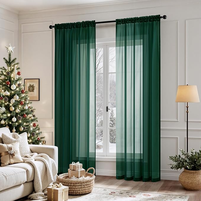 MIULEE 2 Panels Christmas Solid Color Sheer Window Curtains Elegant Window - Image 2