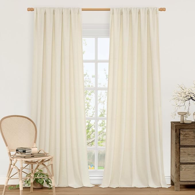 LAMIT Natural Light Beige Linen Curtains 84 inch Long 2 Panels, Soft Thick by LAMIT