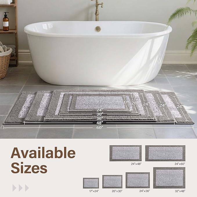 48x24 Long Bathroom Rugs Washable Non Slip, Light Grey Bath Mat - Image 8