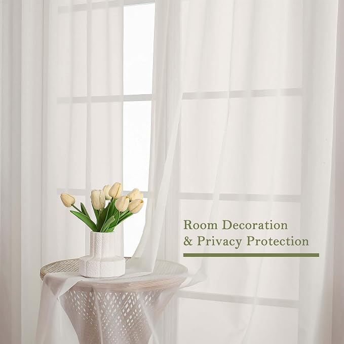 Lecloud Ivory Sheer Curtains 84 Inches Long 2 Panels, Solid Airy Voile Extra - Image 6