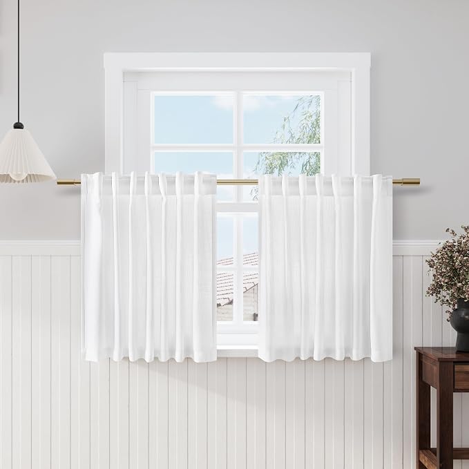 Nanspring White Semi Sheer Linen Textured Valances by Nanspring