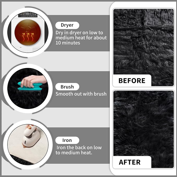 Ciicool Faux Fur Rug Black Fluffy Area Rugs - Image 6