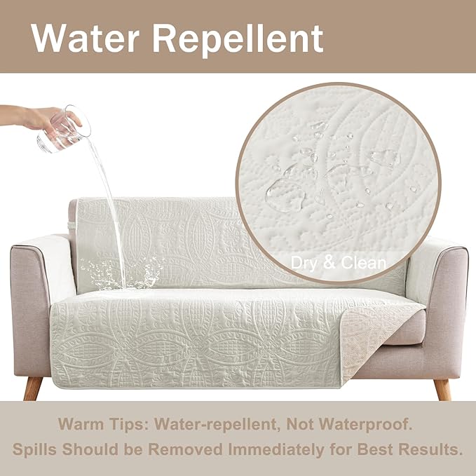 Quilted Sofa Slipcovers with Pockets, Anti-Slip Medallion Designed Couch Covers - Image 3