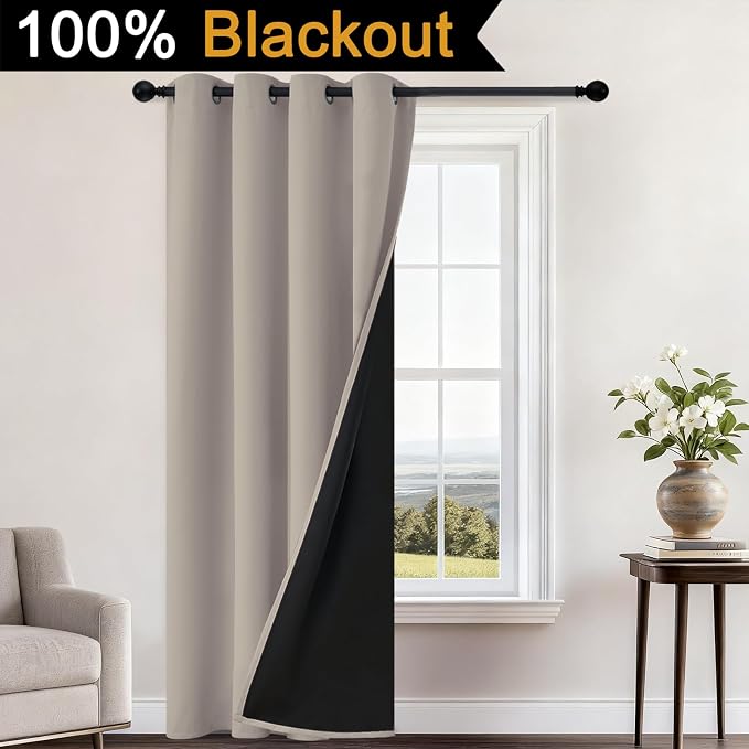 Yakamok 100% Blackout Curtains 96 Inches Long, 2 Thick Layers Heat and Full - Image 2