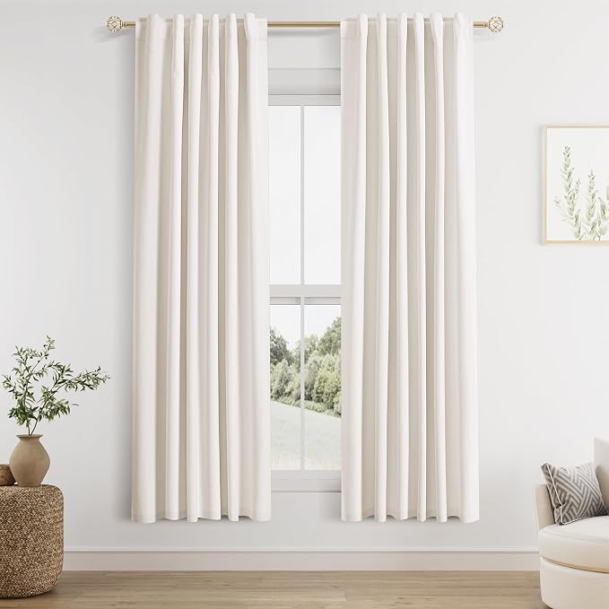 Guken Ivory 100% Blackout Linen Curtains 72 Inch Length 2 Panels Set by Guken