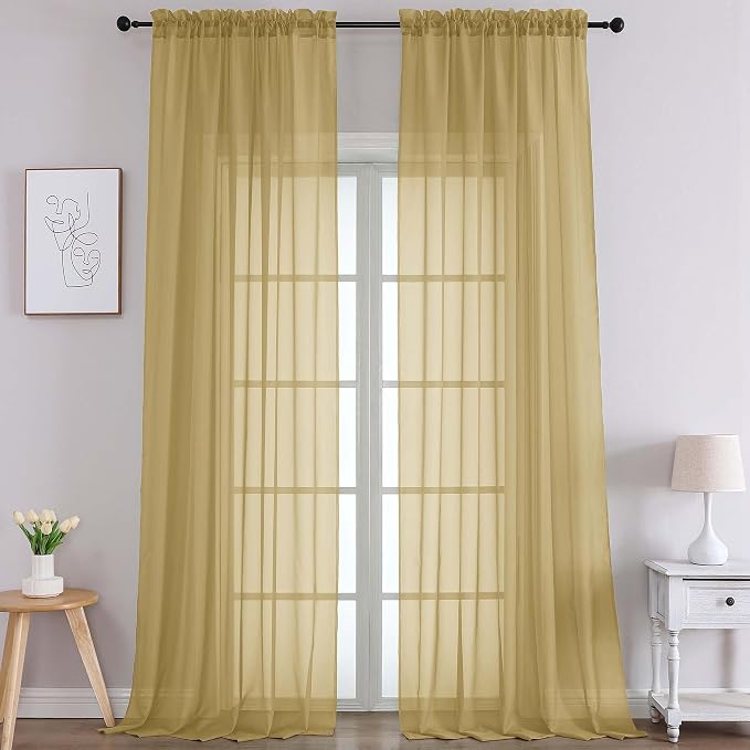 Chyhomenyc Extra Long Gold Sheer Curtains 108 Inches Long 2 Panels, Light by Chyhomenyc