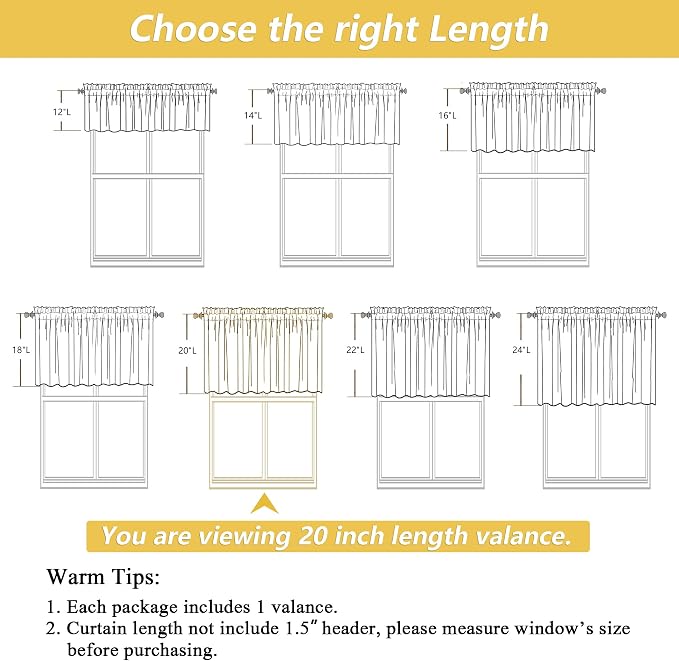 OWENIE Linen Valances for Windows 1 Pcs 20 Inch Length, Light Filtering - Image 3