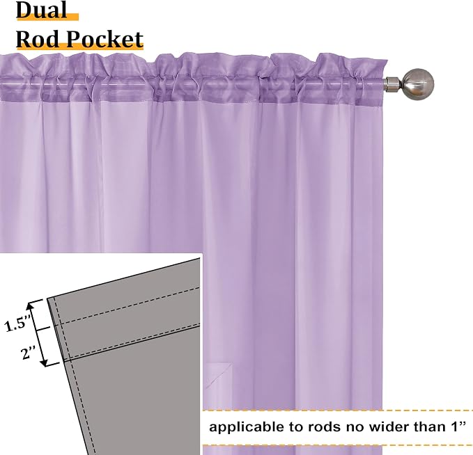 Aiyufeng Light Purple Sheer Curtain Panels Pair Sold 84 Inch Length, Light - Image 3